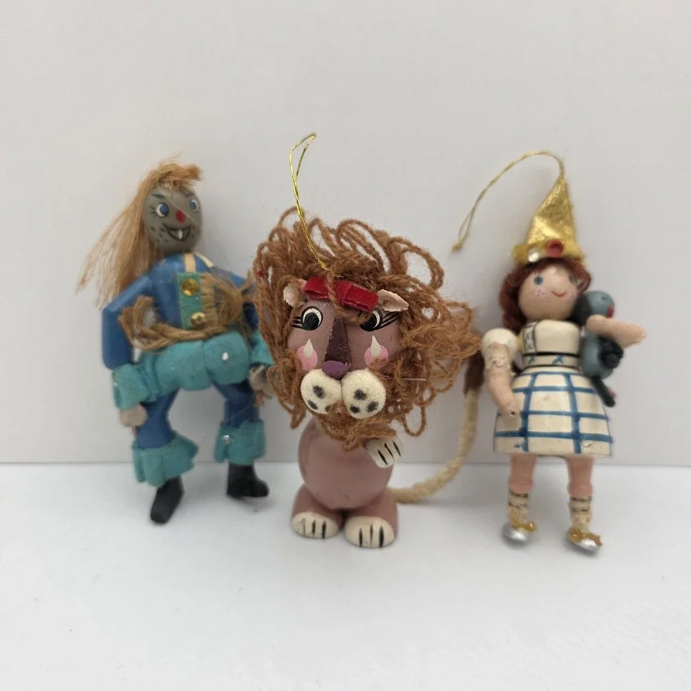 VTG Kurt Adler Wizard Of Oz Christmas Ornaments Dorothy Scarecrow Lion Wood READ